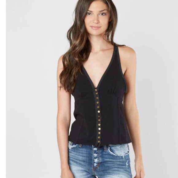 We the Free People Mylo Solid Tank Top Black Large Halter Style V Neck - Picture 1 of 12